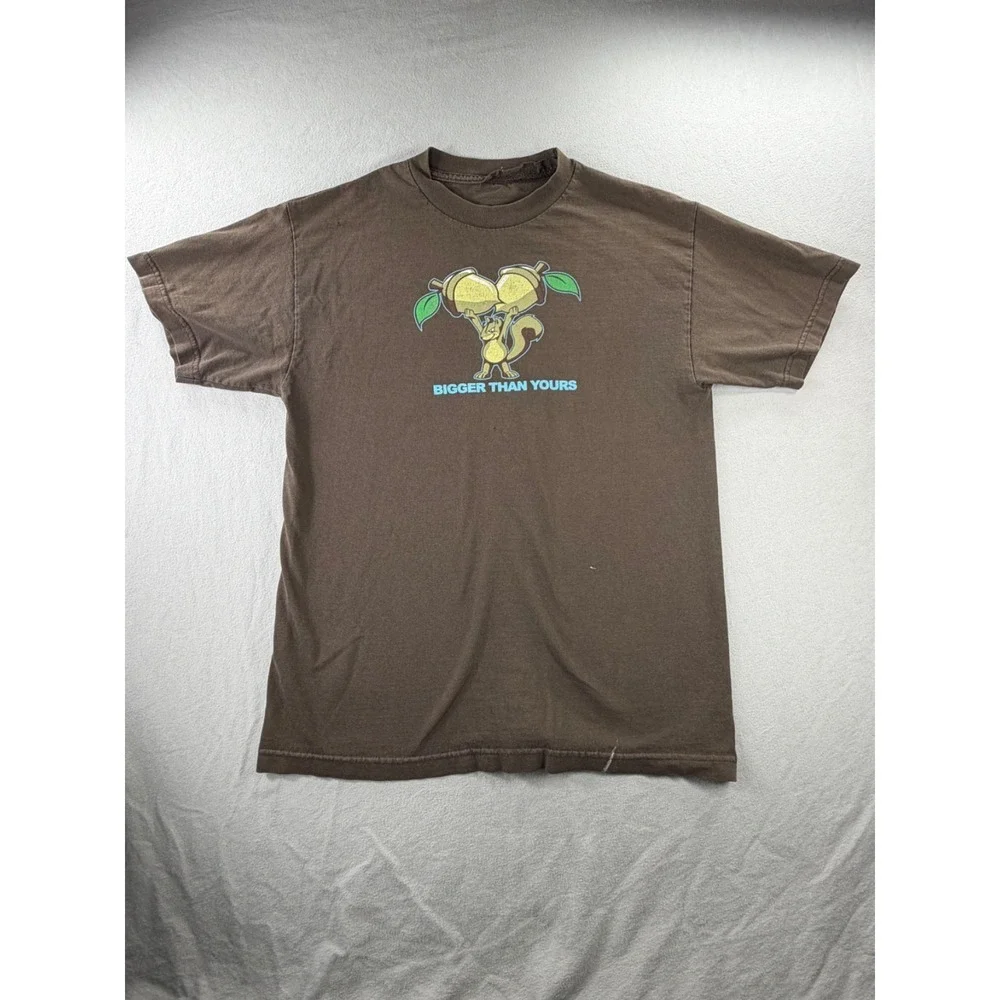 Vintage Funny Graphic T Shirt Brown Bigger Than Yours Squirrel Mens L XL